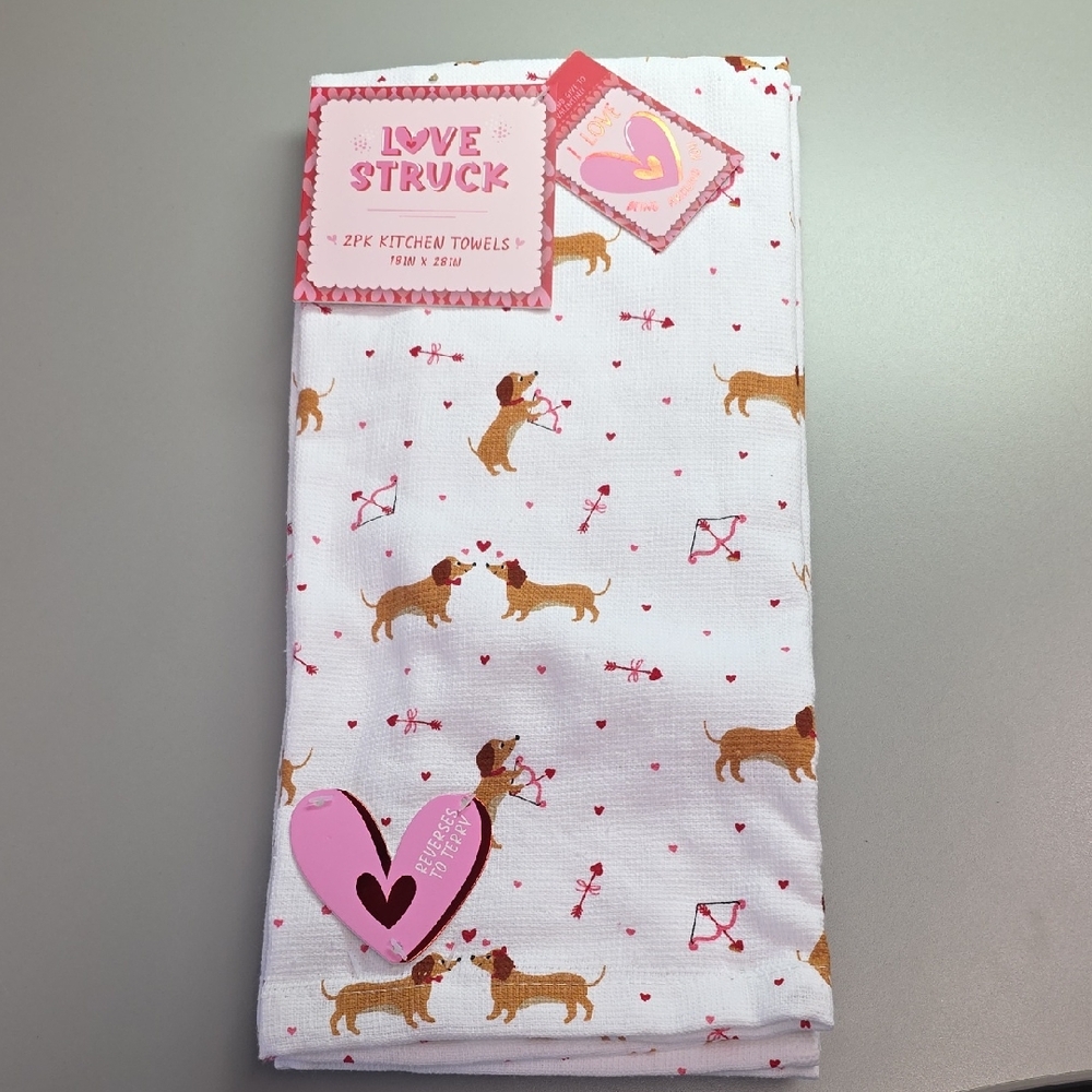 Love Struck Kitchen Towels with Dachshund Print